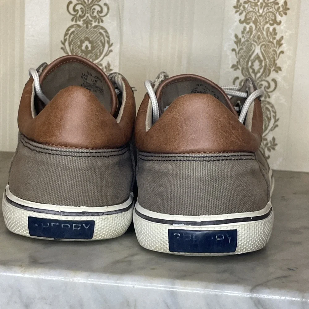 Sperry Taupe Canvas Shoe Women's Size 6 Brown Leather Trim | Simple Clean Core